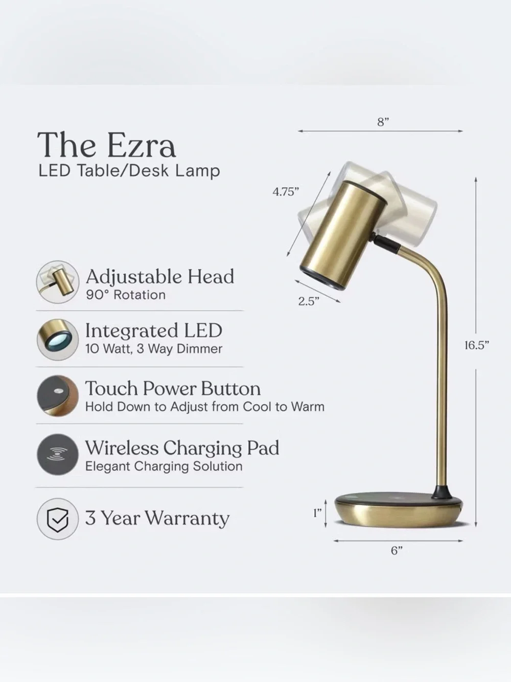Brightech Ezra Modern Dimmable (Includes LED Light Bulb) Wireless Charging